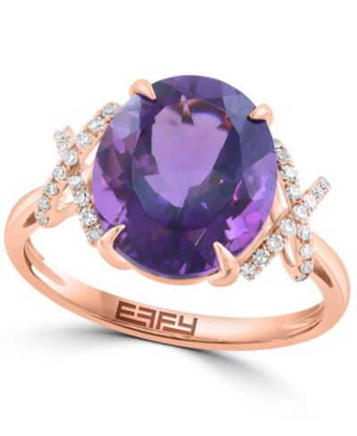 Кольцо EFFY Collection с бриллиантом (1/8 ct. t.w.) и аметистом (4-5/8 ct. t.w.) в розовом золоте 14k
