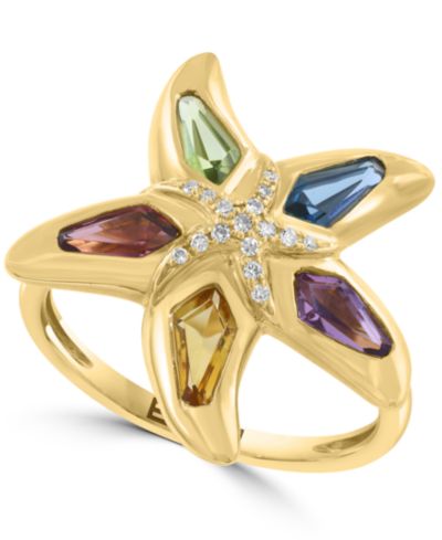 Кольцо EFFY Collection Diamond (1/20 ct. t.w.) & Multi Gemstones (1-3/8 ct. t.w.) в 14k Yellow Gold