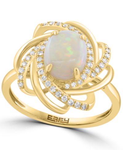 EFFY Collection Diamond (1/5 ct. t.w.) & Opal (2 ct. t.w.) Ring in 14k Yellow Gold