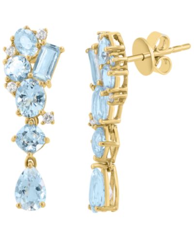 EFFY Collection Серьги-подвески с бриллиантами и аквамарином в 14k желтом золоте