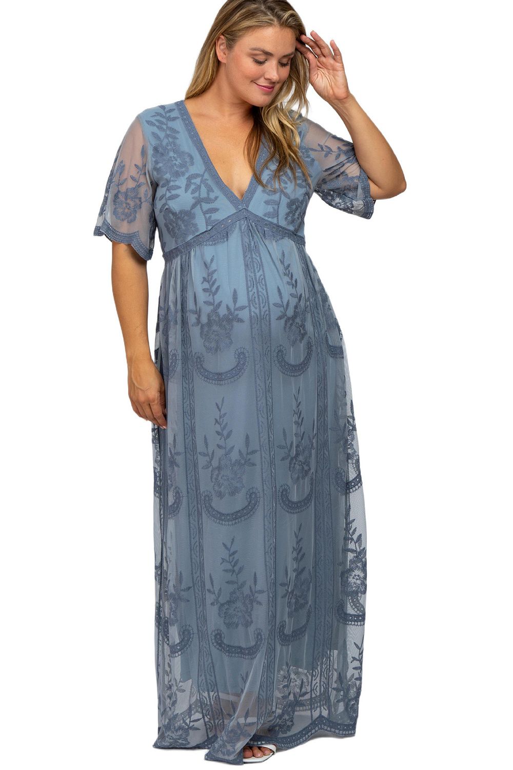 Pinkblush Plus Size Lace Mesh Overlay Maxi Dress