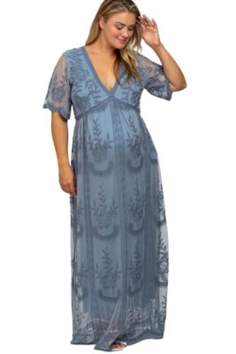 Pinkblush Plus Size Lace Mesh Overlay Maxi Dress