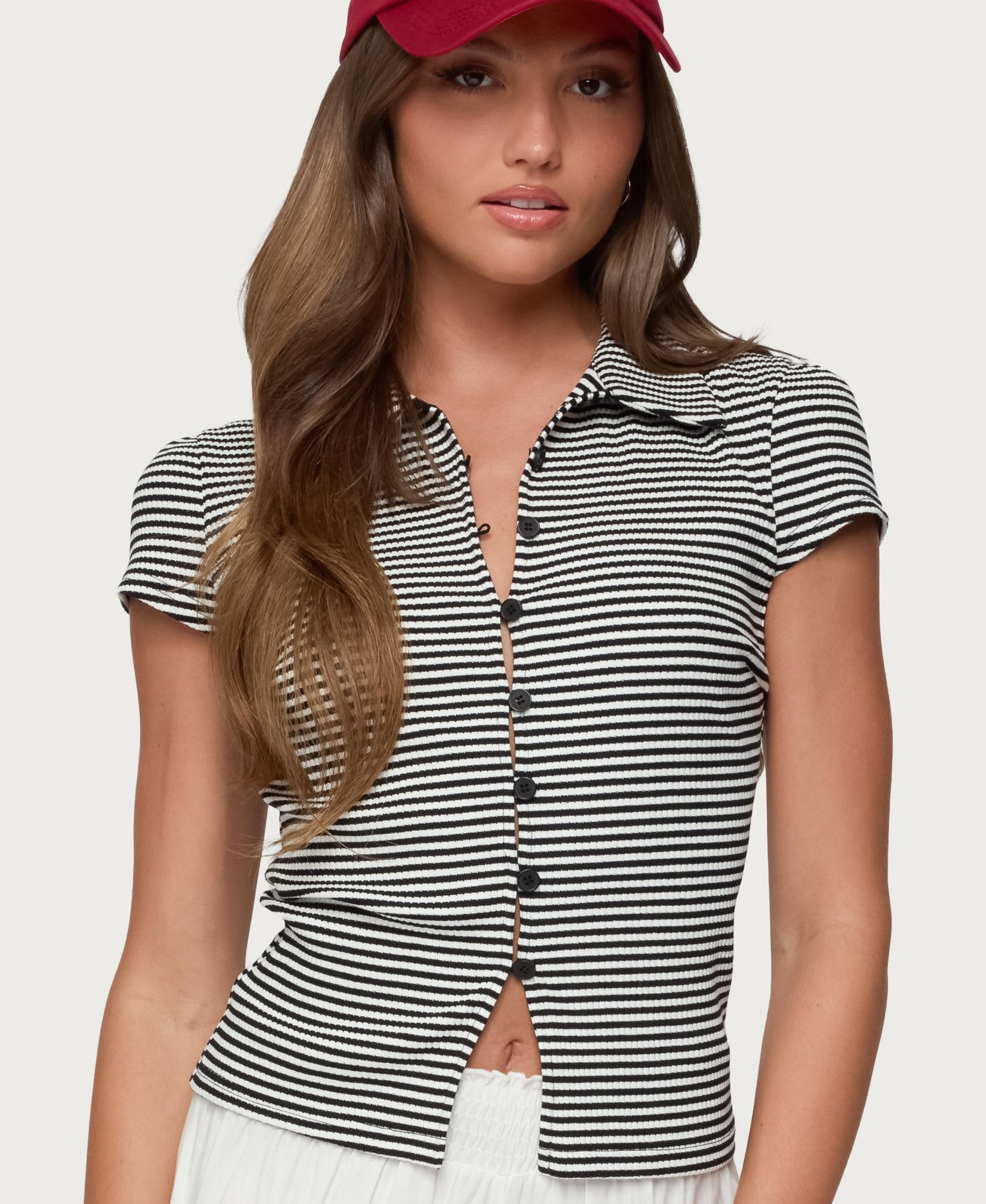 Топ Edikted Women's Beau Striped Ribbed Button Up