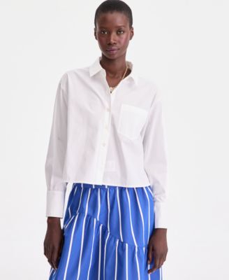 On 34th Women's Cotton Cropped Poplin Shirt, Macy's Exclusive