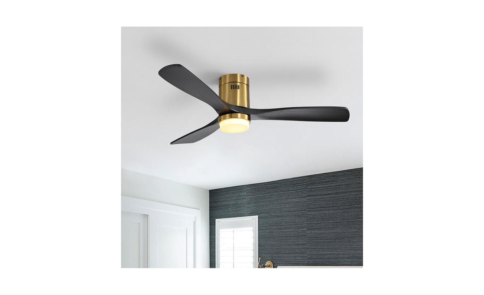 Потолочный светильник Sofucor Modern Golden 3 Solid Wood Blades Flush Mount Tri color Adjustable с пультом управления
