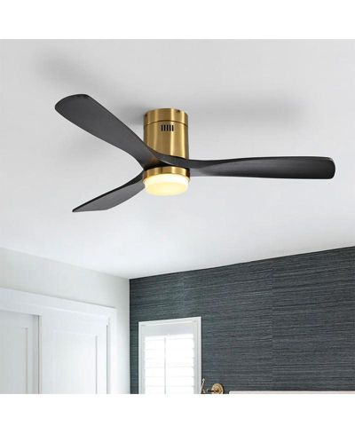 Потолочный светильник Sofucor Modern Golden 3 Solid Wood Blades Flush Mount Tri color Adjustable с пультом управления