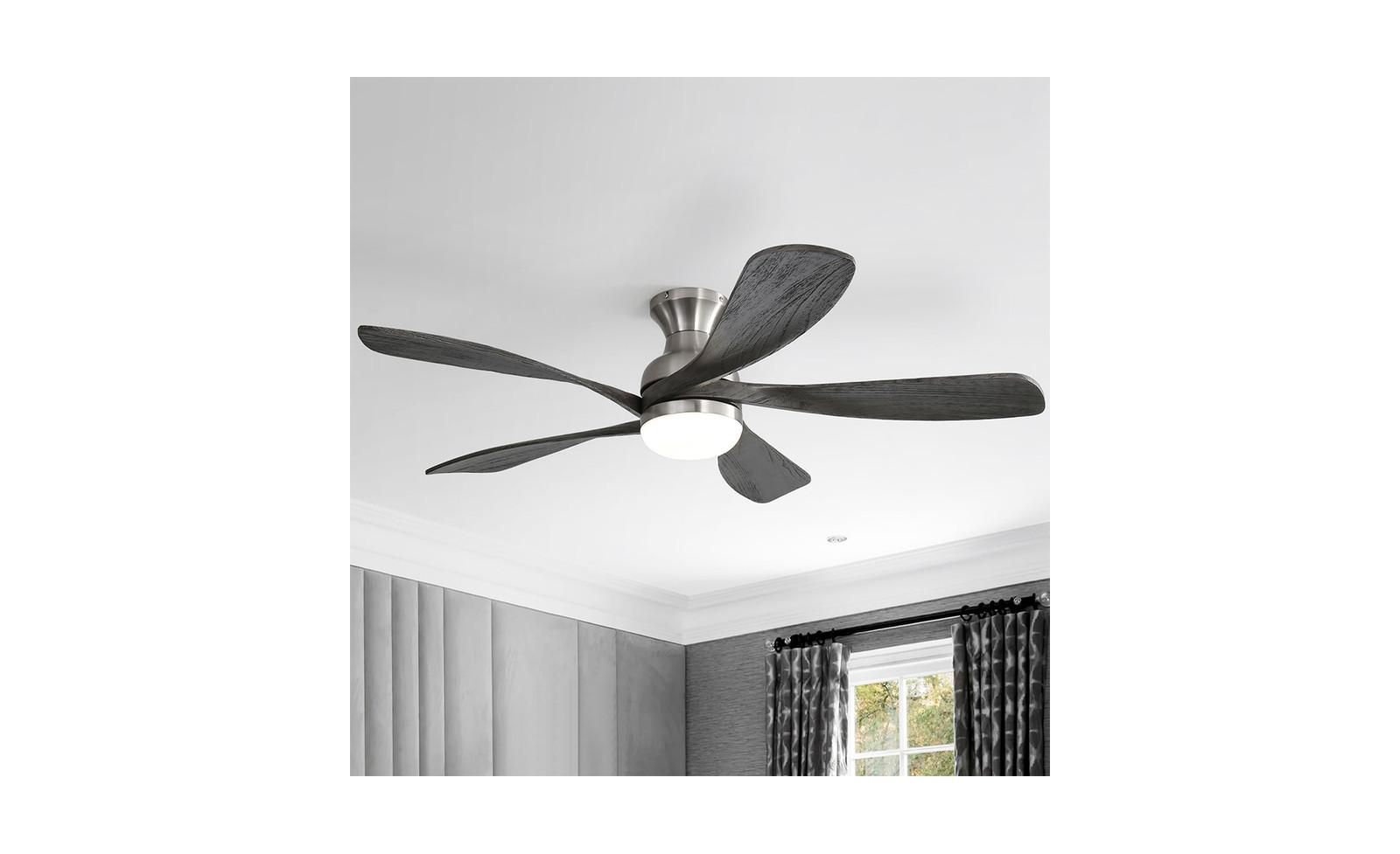Sofucor 52-inch Modern Minimalist Sand Nickel 5-Blade Flush Mount with LED Light Remote Control Supports 6 Speeds and Timer Function