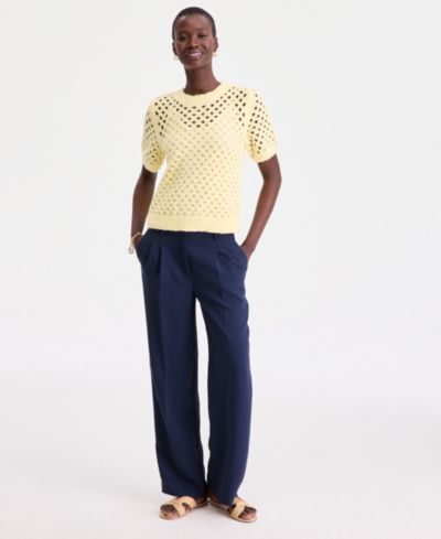 On 34th Женские High-Rise Polished Crepe Pleated Wide-Leg Trousers