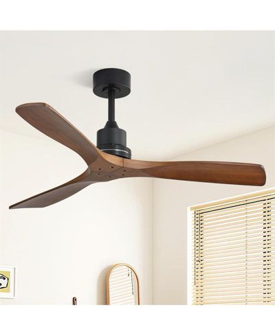 52-inch Modern Black 3 Blades Walnut Ceiling Fan with 6 Speed Remote control and Timing and Forward Reverse Rotation Function for Indoor