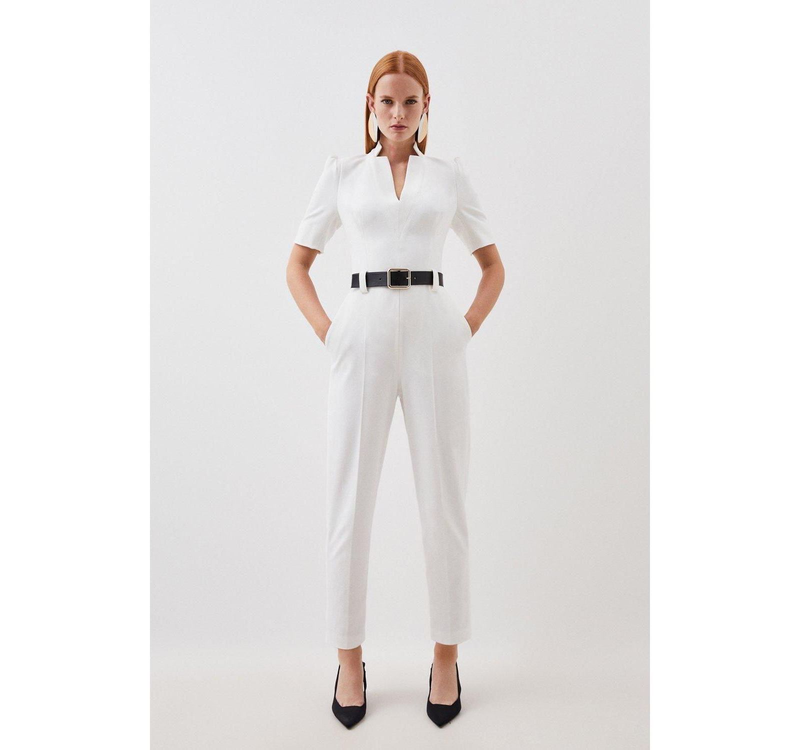 Karen Millen Women's Structured Crepe Forever Belted Jumpsuit