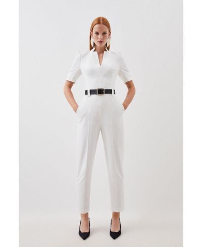 Karen Millen Women's Structured Crepe Forever Belted Jumpsuit