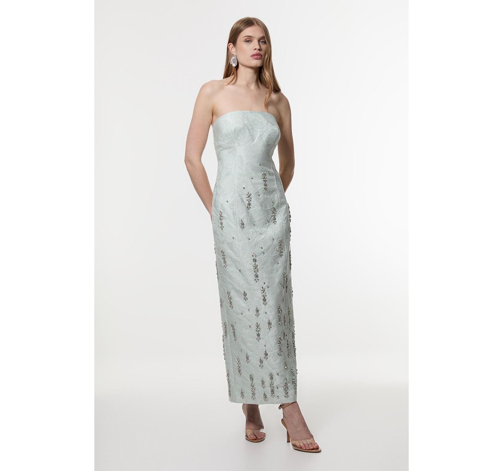 Karen Millen Crystal Embellished Strapless Midi Dress