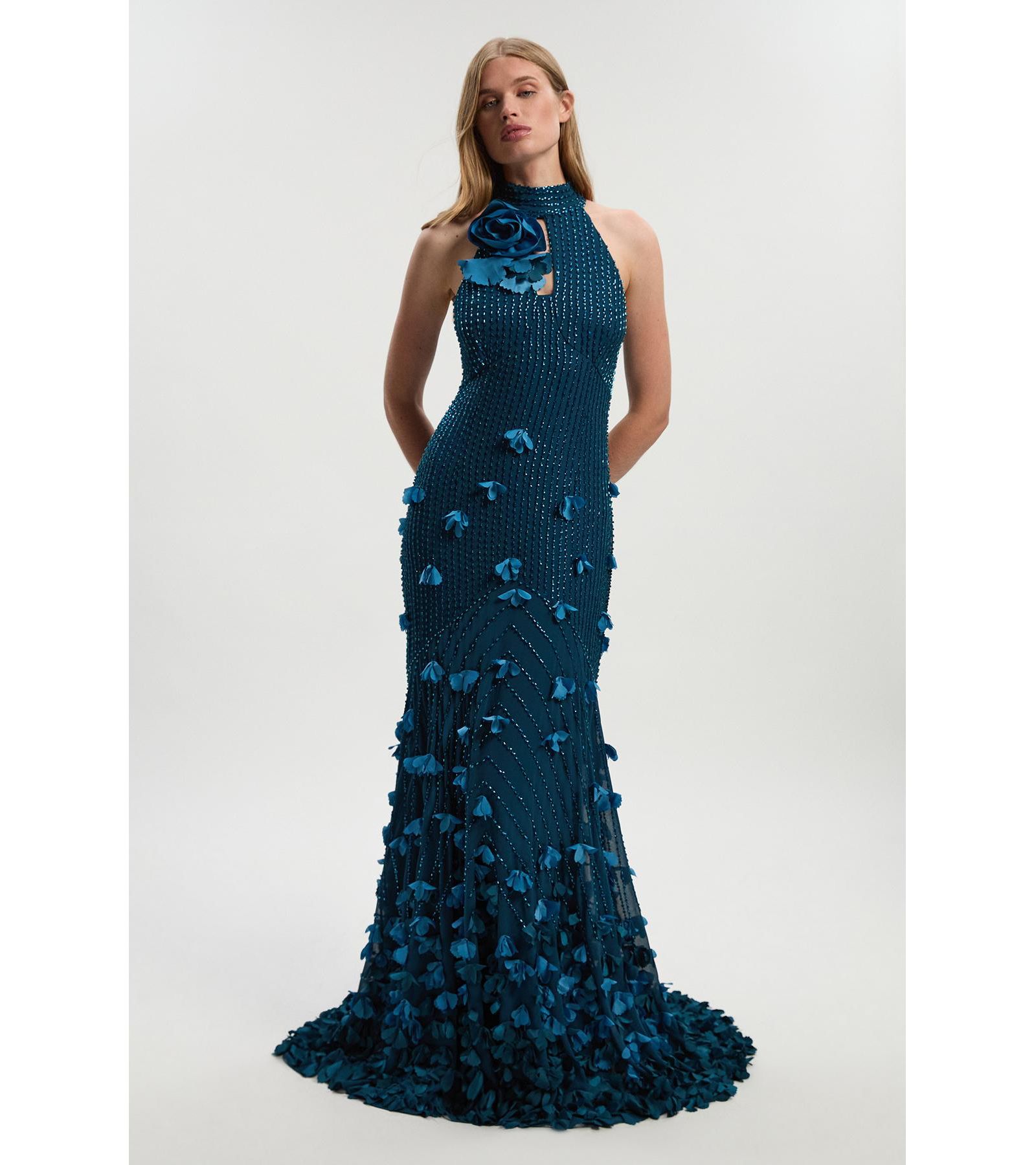 Karen Millen женское длинное платье с бретелькой-хомтом и кристаллами