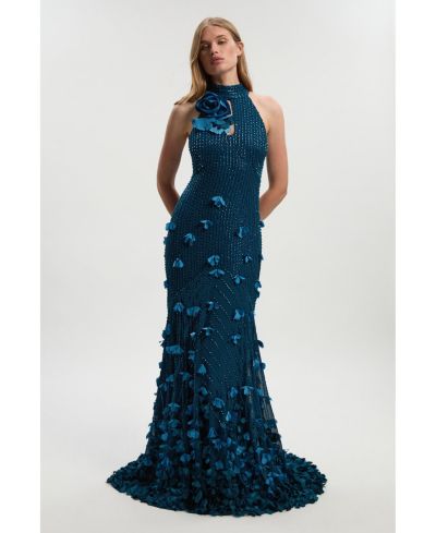Karen Millen женское длинное платье с бретелькой-хомтом и кристаллами