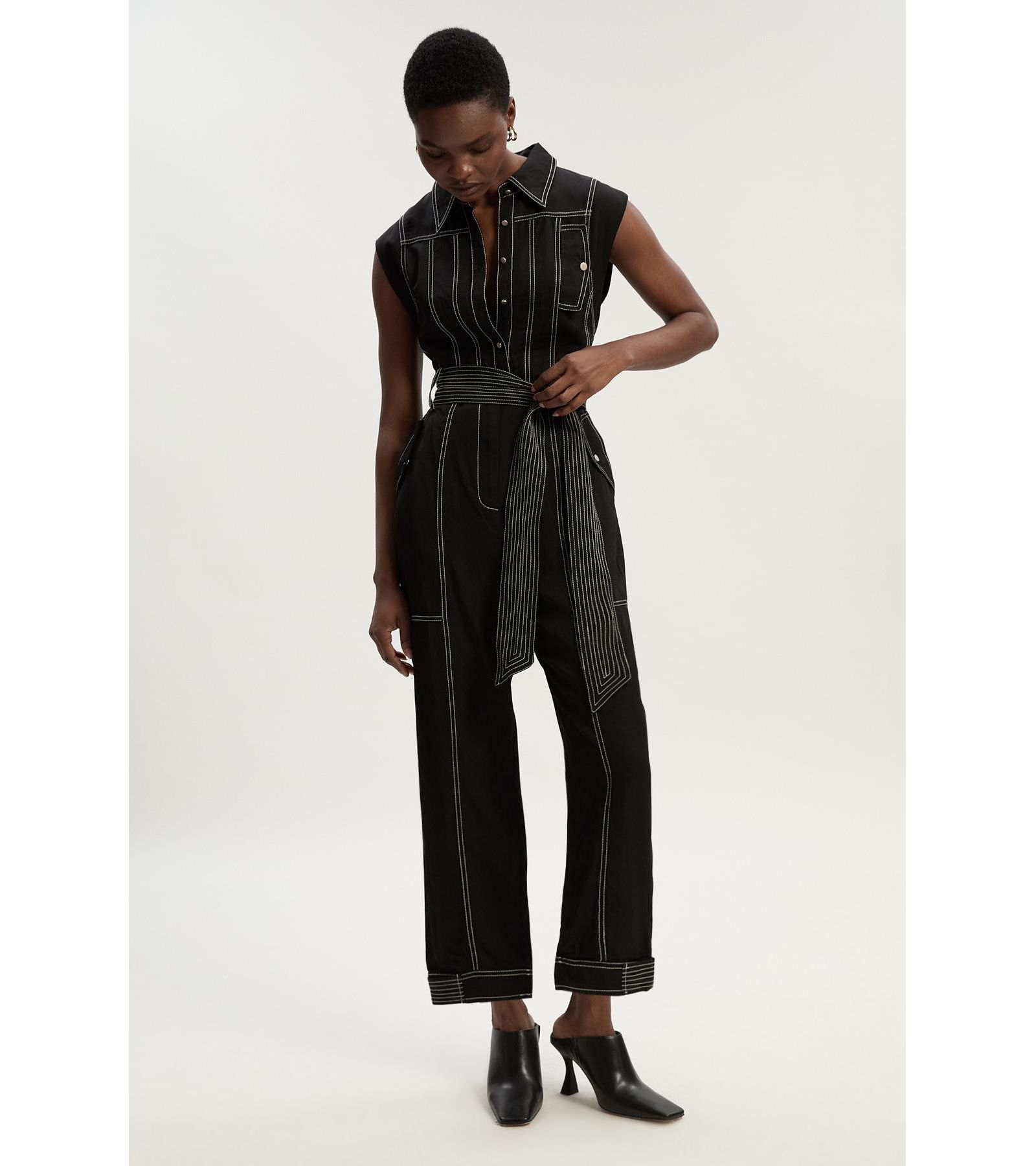 Karen Millen Women's Premium Linen Woven Jumpsuit