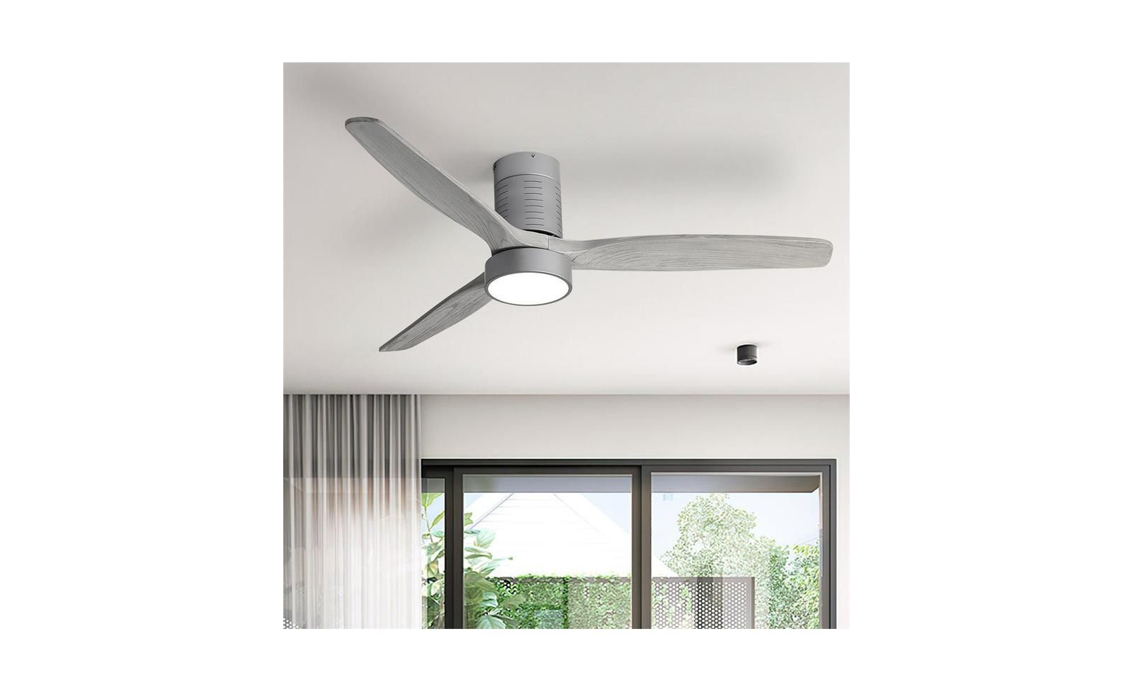 Sofucor 52-inch Modern Silver 3-Blade Flush Mount Remote Control 6-Speed Arbitrary Adjustment and Timing Function Ceiling Fan