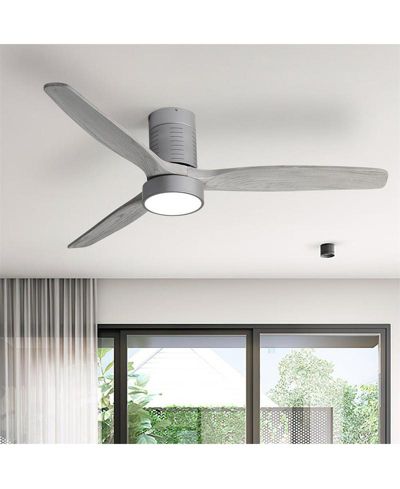 Sofucor 52-inch Modern Silver 3-Blade Flush Mount Remote Control 6-Speed Arbitrary Adjustment and Timing Function Ceiling Fan
