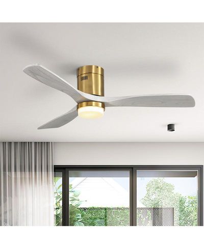 Sofucor 52 Inch 3 Solid Wood Blade Flush Mount Ceiling Fan with Tri Color Adjustable Light and Remote Control