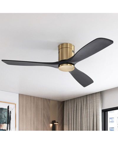 52-inch Modern Golden Sliver 3 Solid Wood Blade Ceiling Fan with 6-speed Remote Control and Forward Reverse Rotation Function for Indoor