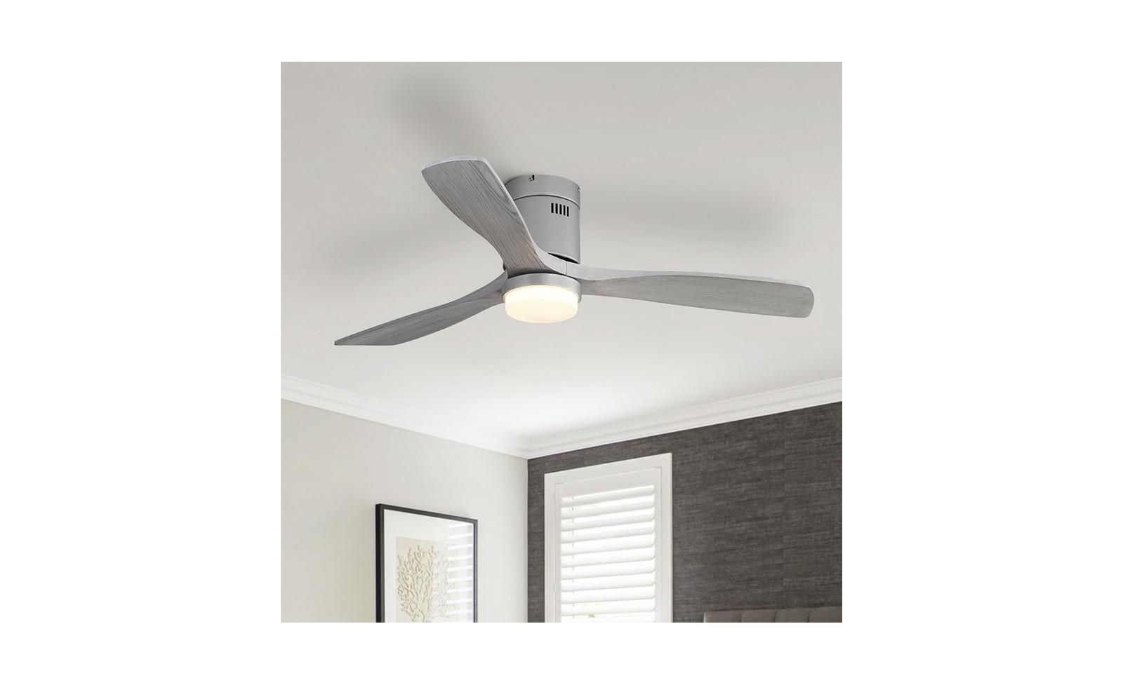 Sofucor 52-inch Modern Sliver 3 Solid Wood Blades Flush Mount Tri color Adjustable Ceiling Fan Light with Remote Control
