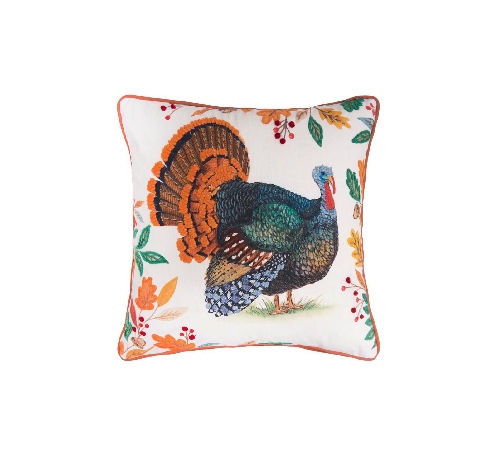 Thanksgiving Turkey Cotton Blend Accent Throw Pillow 18" x 18"