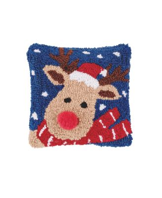 Декоративная мини-подушка C&F Home Reindeer w/ Santa Hat Hooked Christmas 8" x 8