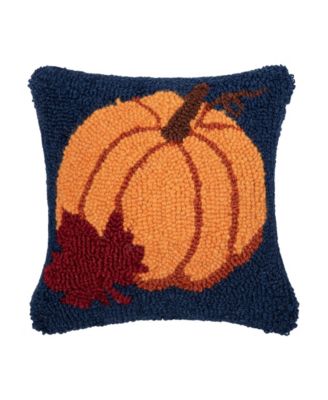Autumn Pumpkin and Leaf Hooked Mini Accent Pillow 10" x 10"