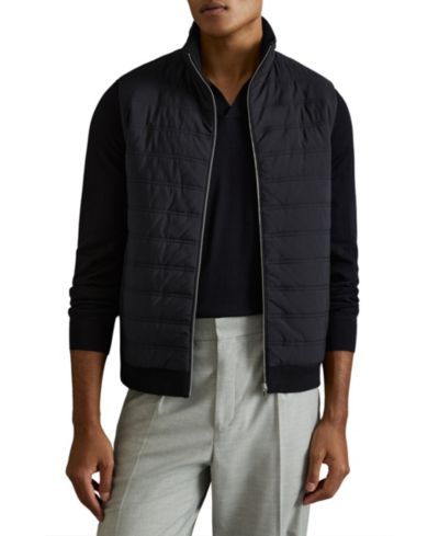 REISS Men's William Hybrid Quilt and Knit Zip-Through Gilet