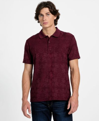 GUESS Men's Tonal Jacquard Short-Sleeve Knit Polo Shirt