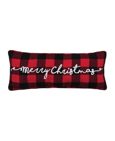 Декоративная мини-подушка C&F Home Plaid Checkered "Merry Christmas" Embroidered Cotton Blend 9" x 22"
