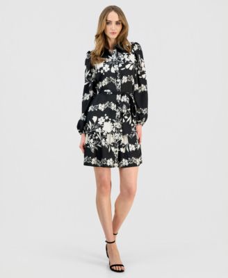 Женское хлопковое платье в цветочек с многоярусным подолом Anne Klein