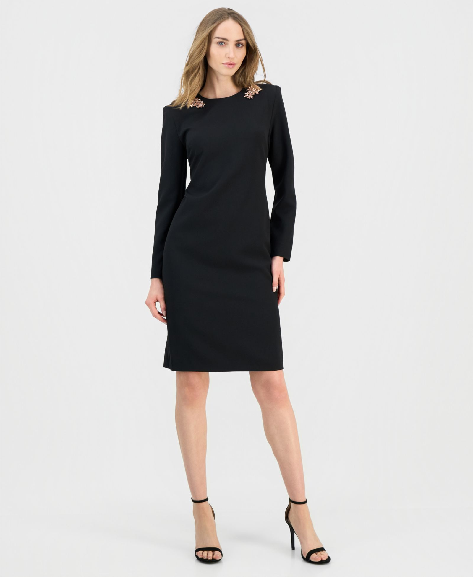 Женское платье Anne Klein с отделочной вышивкой и длинными рукавами