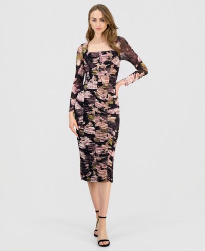 Anne Klein Women's Square-Neck Ruched Midi Dress