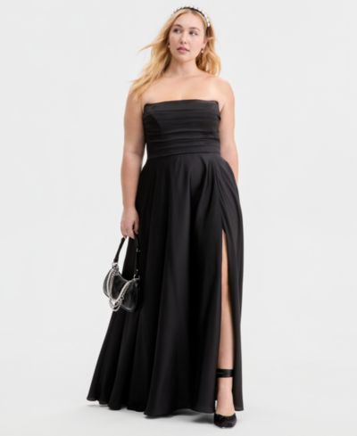 B Darlin Trendy Plus Size Strapless Pleated Gown