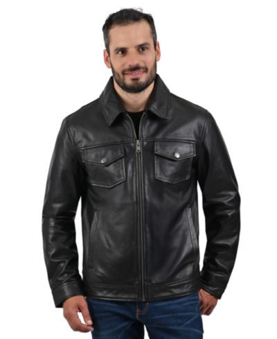 Frye Men's Genuine Leather Regular-Fit Collared Neck Jacket