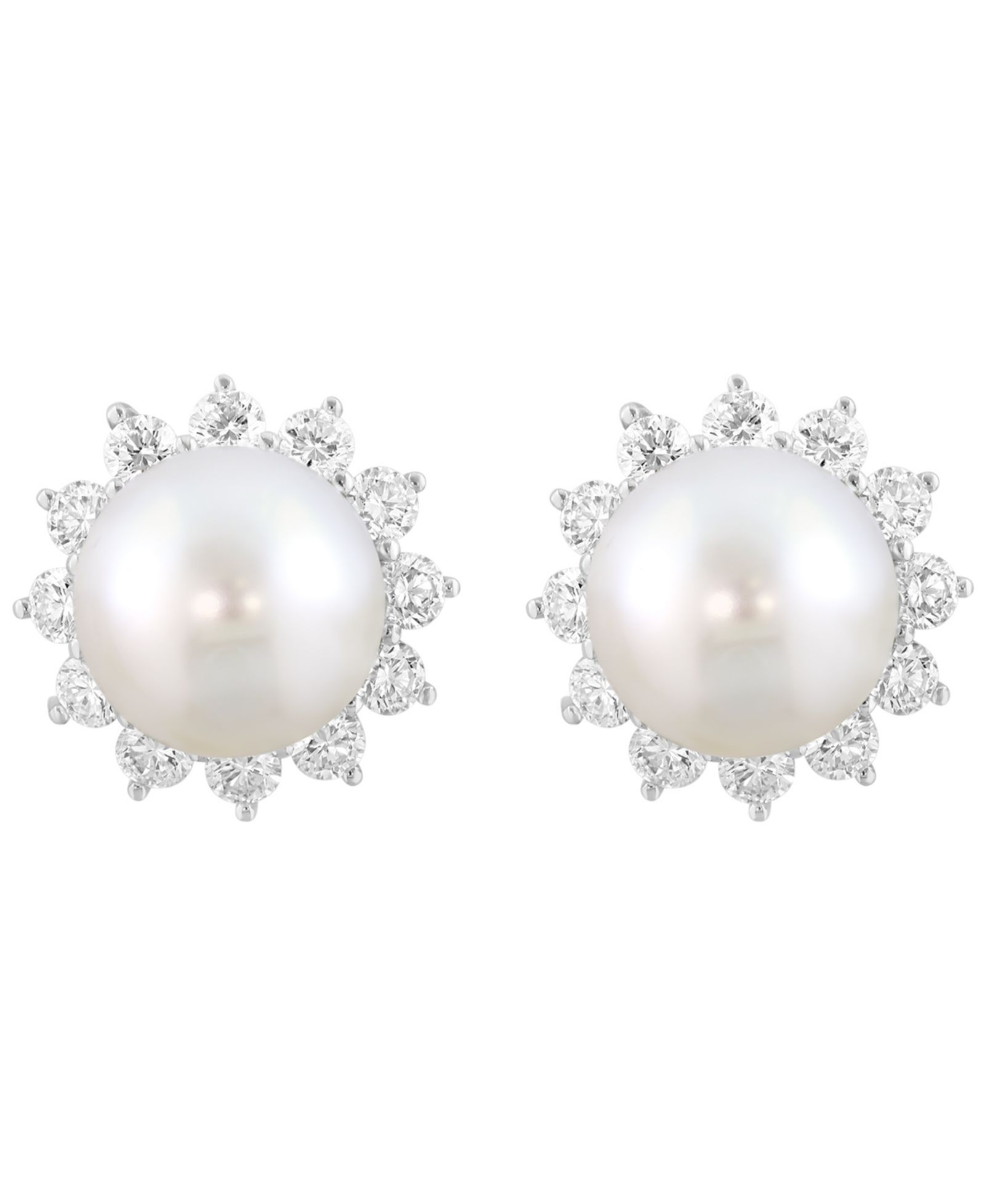 EFFY Collection Freshwater Pearl (10mm) and Lab Grown Diamond Earrings (1-3/8 ct. t.w.) in Sterling Silver