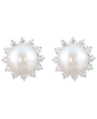 Серьги EFFY Collection Freshwater Pearl и Lab Grown Diamond в Sterling Silver