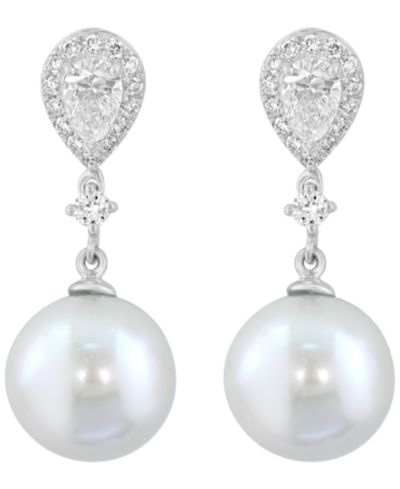 Серьги EFFY Collection Freshwater Pearl (11.5mm) and Lab Grown Diamond in Sterling Silver