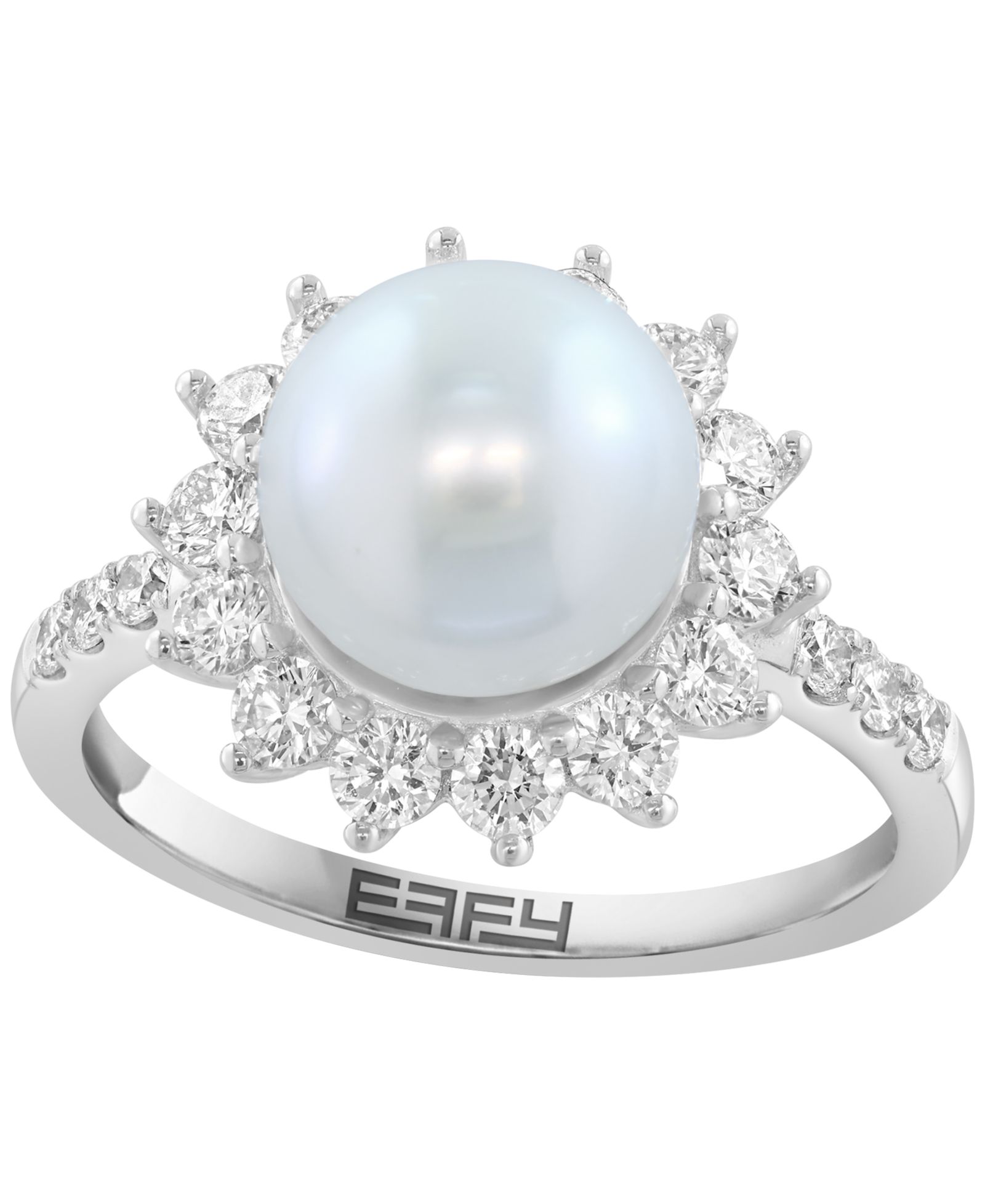 Кольцо EFFY Collection с речным жемчугом (12mm) и выращенным в лаборатории бриллиантом (1-1/2 ct. t.w.) из стерлингового серебра
