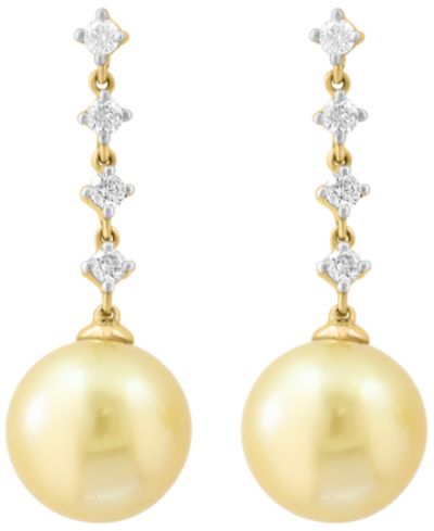 Серьги EFFY Collection Golden South Sea Pearl и Diamond в 14k Yellow Gold