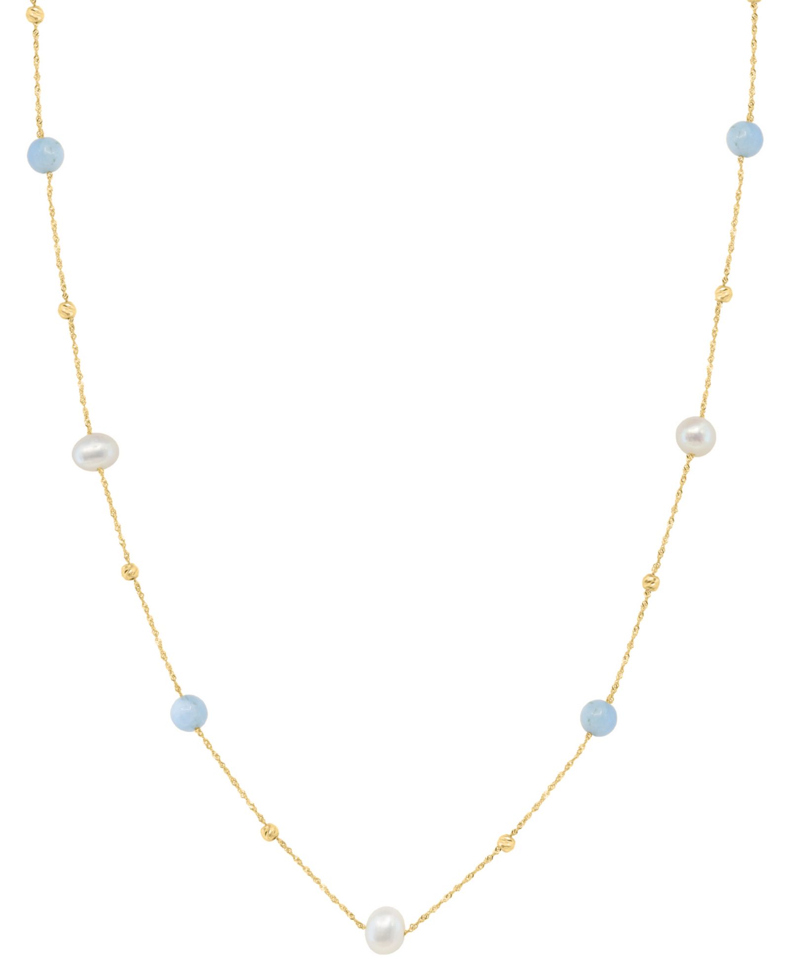 Колье EFFY Collection Freshwater Pearl (6.5mm) and Aquamarine в 14k Yellow Gold