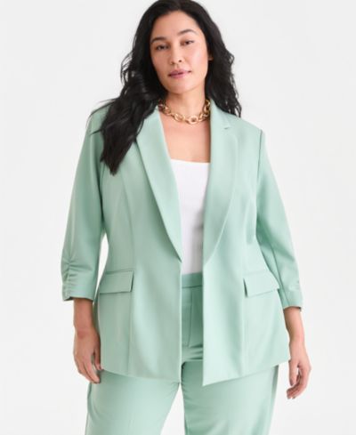 I.N.C. International Concepts Plus Size Kiss-Front 3/4-Sleeve Blazer, Macy's Exclusive