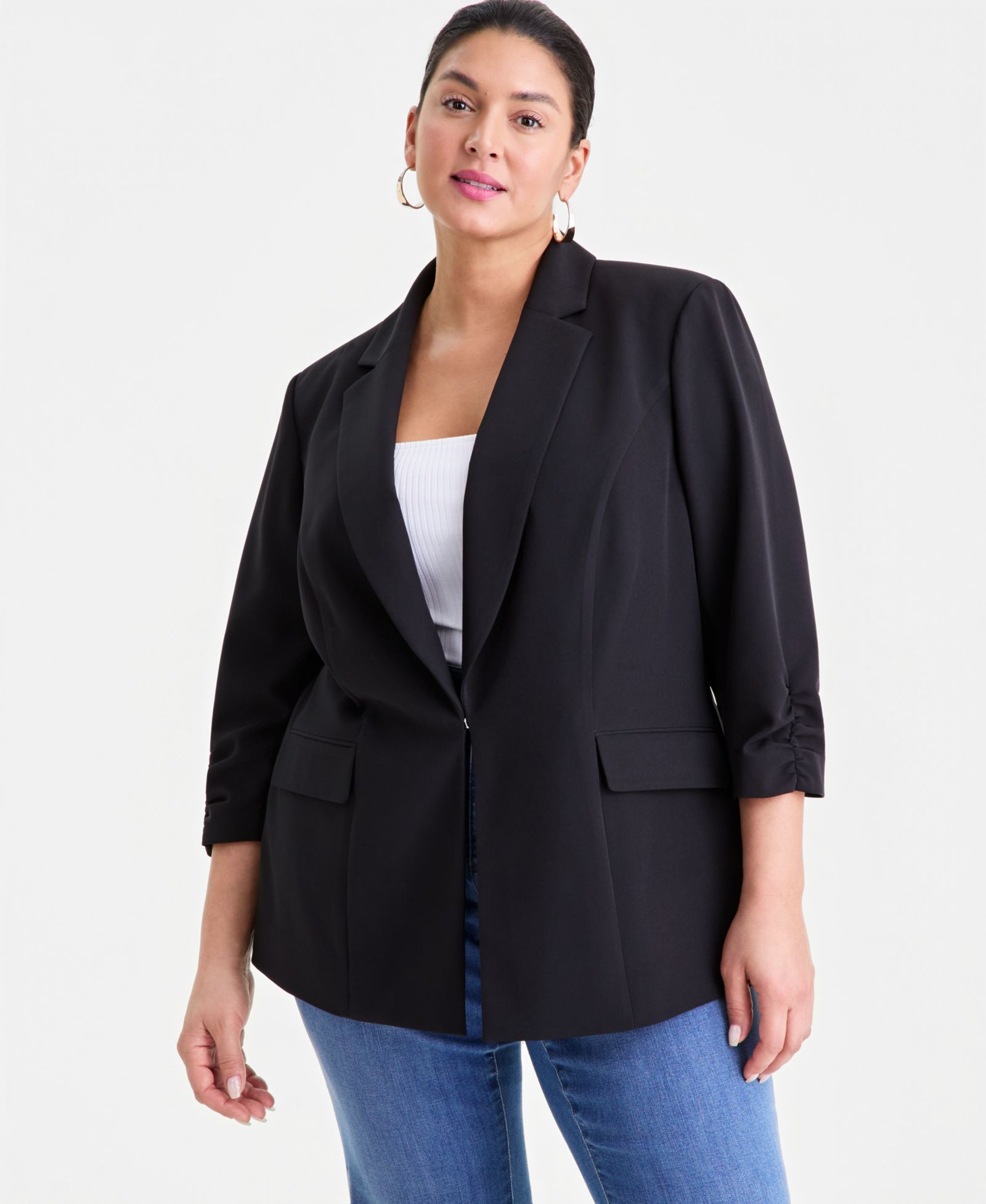 I.N.C. International Concepts Plus Size Kiss-Front 3/4-Sleeve Blazer, Macy's Exclusive