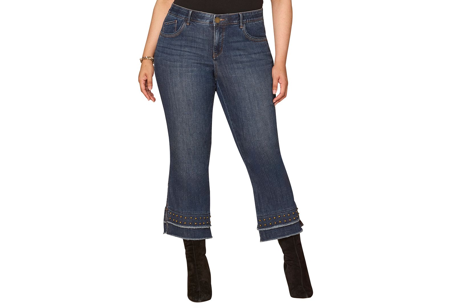 Democracy Plus Size Double Layer Fray Hem Studs Jeans