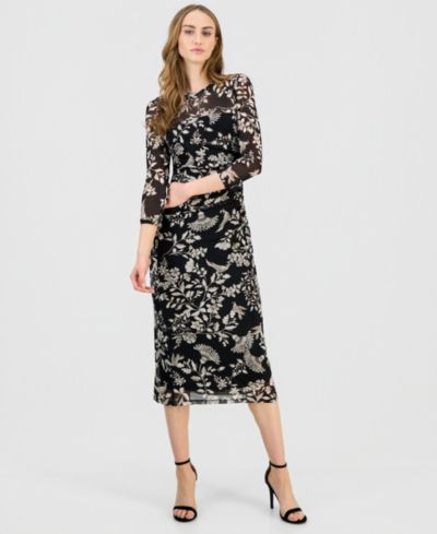 Anne Klein Женское миди-платье с драпировкой и сборками по бокам, 3/4 рукава
