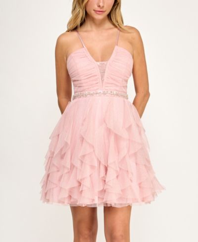 pear culture Juniors' Strappy Petal Detail Skirt Dress