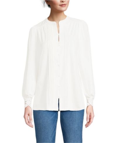 Женский трикотажный лонгслив Lands' End Lightweight Jersey Button Front Pintuck Top