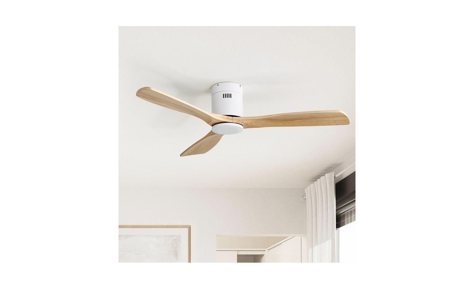 Sofucor 52-inch Modern White 3 Solid Wood Blade Ceiling Fan with 6-speed Remote Control and Forward Reverse Rotation Function for Indoor
