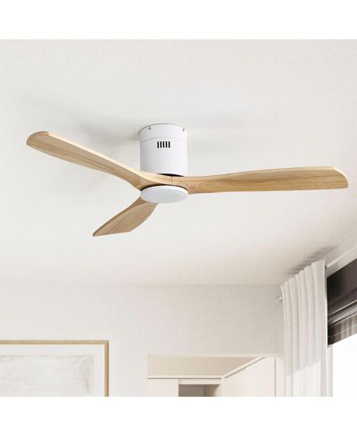 Sofucor 52-inch Modern White 3 Solid Wood Blade Ceiling Fan with 6-speed Remote Control and Forward Reverse Rotation Function for Indoor