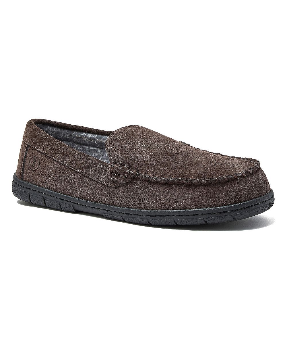 Lands' End Men's Flannel Lined Suede Slip On Moccasin Slippers